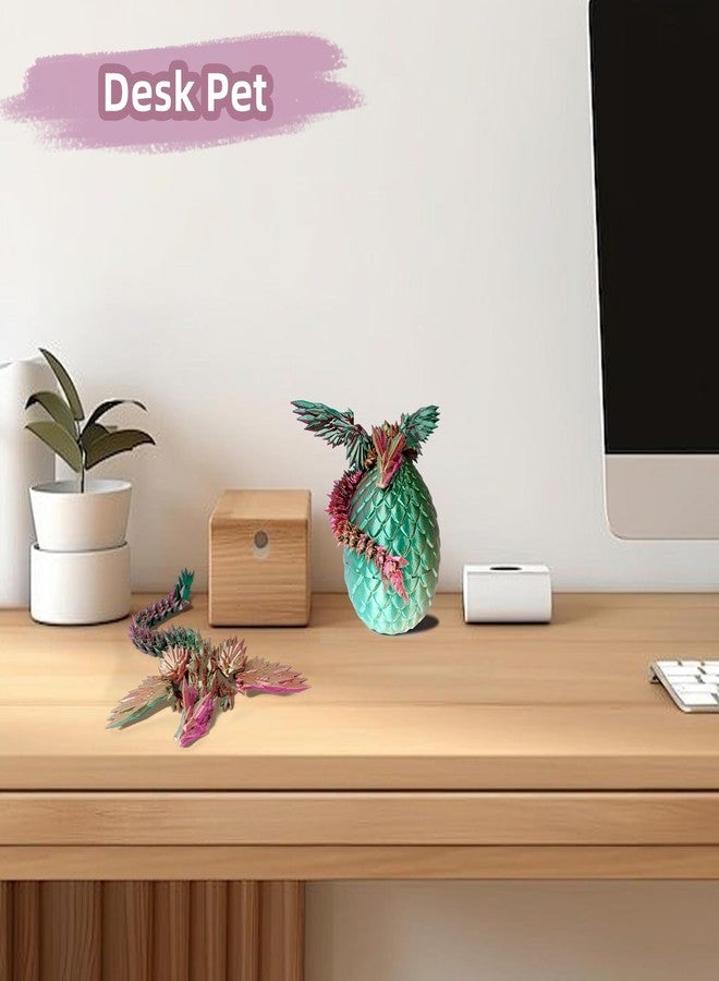 Flavery 3D Printed Flying Dragon in Egg - Dino Egg with 9" Winged Dragon Inside, Colorful Fidget Toy, Birthday Gift, Flexible Desk Pet Figure, Mystery Dinosaur Eggs (Green Fuchsia Gold) - Image 5